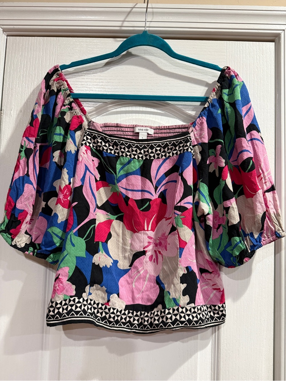 Nine West Multicolor Floral Off-Shoulder Top (Pink, Blue, Green, Black, White)